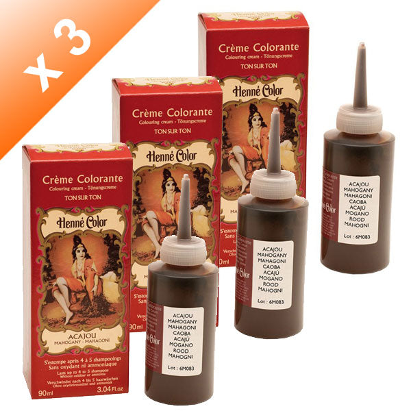 Lot de 3 Crèmes Colorantes Acajou Henné Color - 90 ml