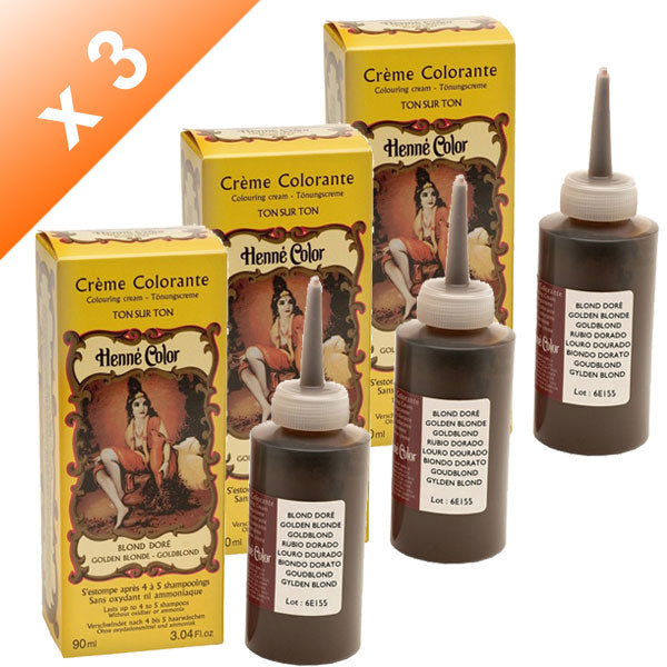 Lot de 3 Crèmes Colorantes Blond Doré Henné Color - 90 ml