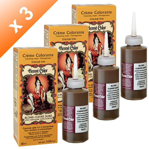 Lot de 3 Crèmes Colorantes Blond Cuivré Doré Henné Color - 90 ml