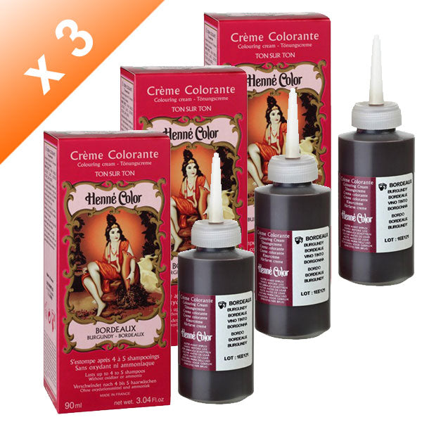 Lot de 3 Crèmes Colorantes Bordeaux Henné Color - 90 ml