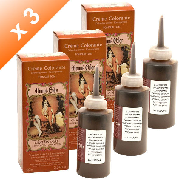 Lot de 3 Crèmes Colorantes Chatain Doré Henné Color - 90 ml