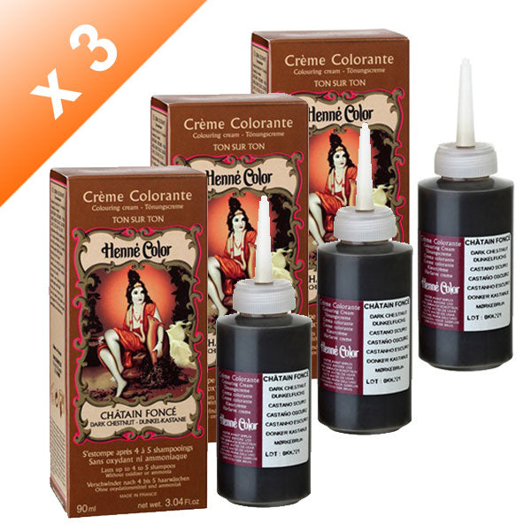 Lot de 3 Crèmes Colorantes Chatain Foncé Henné Color - 90 ml