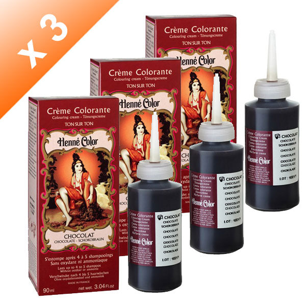 Lot de 3 Crèmes Colorantes Chocolat Henné Color - 90 ml