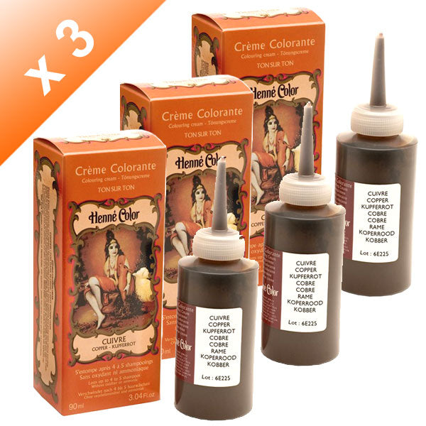 Lot de 3 Crèmes Colorantes Cuivre Henné Color - 90 ml