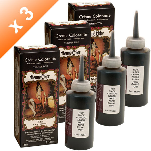 Lot de 3 Crèmes Colorantes Noires  Henné Color - 90 ml